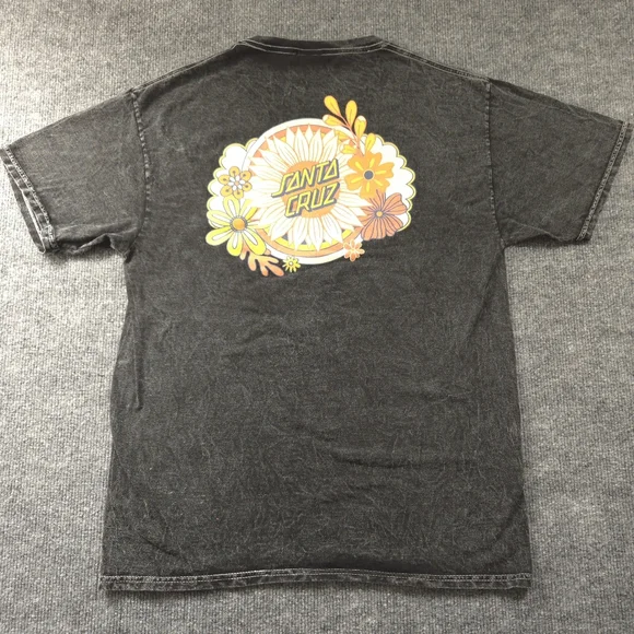 SANTA CRUZ Skateboards Sunflower Dot Black Acid Washed Graphic Tee Womens Size M - Picture 3 of 10